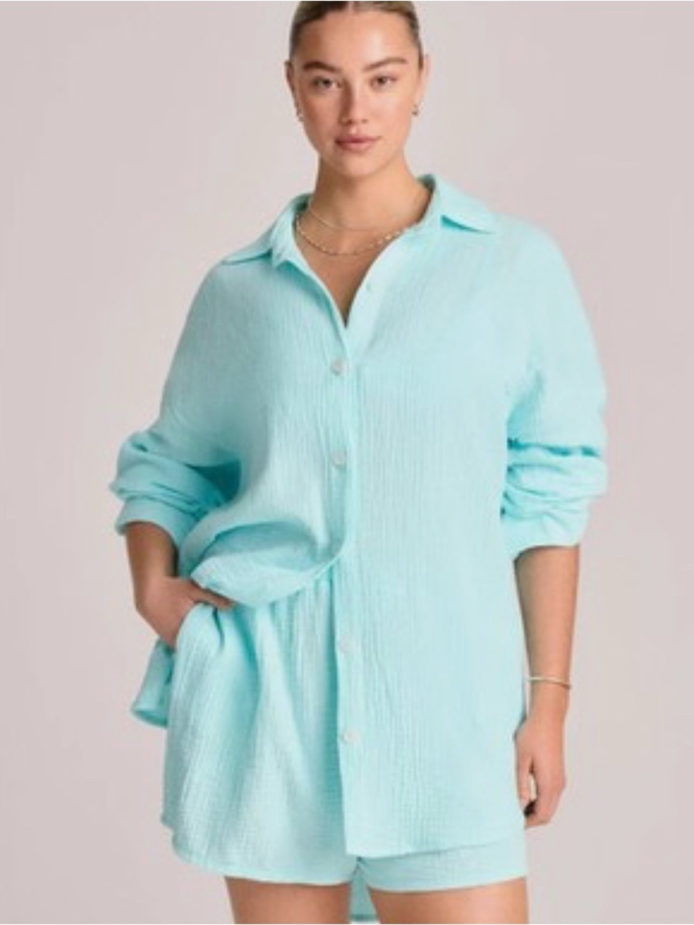 Vitamin A Cotton Gauze Button Down in Blue